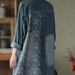 Classy Big Flower Print Patchwork Blouse Tops Denim Jacket