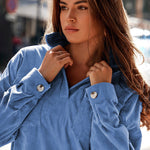 Zeagoo Women's Corduroy Tops for Women Lapel V Neck Shirts Long Sleeve Blouses Casual Sweatsuit with Pockets
