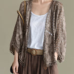 Coffee Cardigans Hollow Out Embroideried Batwing Sleeve