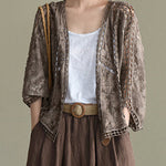 Coffee Cardigans Hollow Out Embroideried Batwing Sleeve