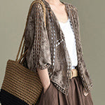 Coffee Cardigans Hollow Out Embroideried Batwing Sleeve