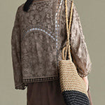 Coffee Cardigans Hollow Out Embroideried Batwing Sleeve