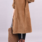 Chocolate Patchwork thick Corduroy Dresses Turtle Neck Long Sleeve