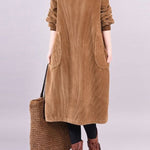 Chocolate Patchwork thick Corduroy Dresses Turtle Neck Long Sleeve