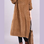 Chocolate Patchwork thick Corduroy Dresses Turtle Neck Long Sleeve