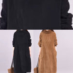 Chocolate Patchwork thick Corduroy Dresses Turtle Neck Long Sleeve
