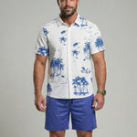 KZZ Men's Tropical Coconut Tree Print Shirt & Shorts Set