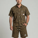 KZZ Men's American Retro Slim Fit Tie-Dye Workwear Short-Sleeve Set