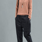 Comfy Black Pockets Patchwork Fall Harem Pants