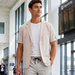 KZZ Men's Short-Sleeve Suit Jacket for Summer