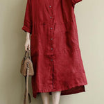 Black  Linen Shirt Dress Casual Oversize Spring Maxi Dresses