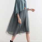 French Tea Green Tull Maxi dresses patchwork chiffon Summer Dress