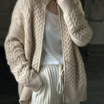 DIY Beige Zip Up Casual Woolen Knitted Tops Coat Winters