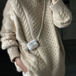 DIY Beige Zip Up Casual Woolen Knitted Tops Coat Winters
