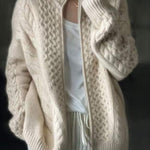 DIY Beige Zip Up Casual Woolen Knitted Tops Coat Winters