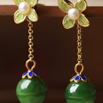 DIY Green Clover Floral Jade Gem Stone Drop Earrings