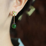 DIY Green Clover Floral Jade Gem Stone Drop Earrings