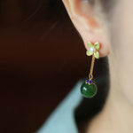 DIY Green Clover Floral Jade Gem Stone Drop Earrings
