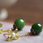 DIY Green Clover Floral Jade Gem Stone Drop Earrings