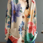 DIY Khaki V Neck Print Mink Hair Knitted Loose Coat Spring