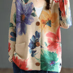 DIY Khaki V Neck Print Mink Hair Knitted Loose Coat Spring