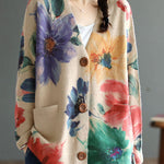 DIY Khaki V Neck Print Mink Hair Knitted Loose Coat Spring
