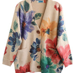 DIY Khaki V Neck Print Mink Hair Knitted Loose Coat Spring