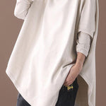 DIY asymmetric hem cotton high neck blouses for women Fabrics beige white tops