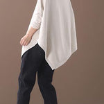 DIY asymmetric hem cotton high neck blouses for women Fabrics beige white tops
