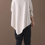 DIY asymmetric hem cotton high neck blouses for women Fabrics beige white tops