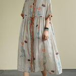 Diy Floral Chiffon Long Shirts O Neck Drawstring Robe Summer Dresses