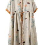 Diy Floral Chiffon Long Shirts O Neck Drawstring Robe Summer Dresses