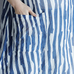 DIY lapel pockets Cotton Tunic Fitted Sleeve blue striped A Line Dresses summer