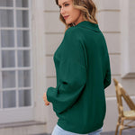 Zeagoo Women V Neck Sweater Lantern Sleeve Drop Shoulder Oversized Henley Knit Pullover Tops S-XXL