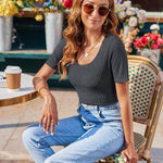 Zeagoo Short Sleeve Square Neck Slim Fitted Tops