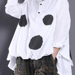 Diy White Dotted Blouses For Women Asymmetric Shirt