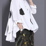 Diy White Dotted Blouses For Women Asymmetric Shirt