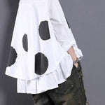 Diy White Dotted Blouses For Women Asymmetric Shirt