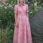 Xanthea | Short Sleeve Belted Floral Textured Maxi Shirt Dress