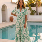 Zuleika | Short Sleeve V Neck Floral Midi Dress