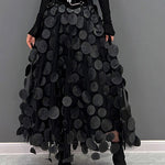 Elegant Dark Green Dot Patchwork Tulle Skirt Fall