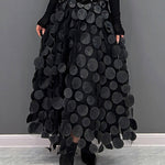 Elegant Dark Green Dot Patchwork Tulle Skirt Fall