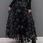 Elegant Dark Green Dot Patchwork Tulle Skirt Fall