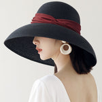 Elegant Black Straw Woven Beach Holiday Floppy Sun Hat