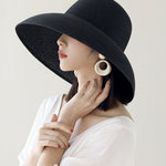 Elegant Black Straw Woven Beach Holiday Floppy Sun Hat