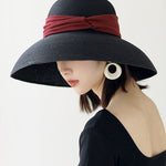 Elegant Black Straw Woven Beach Holiday Floppy Sun Hat