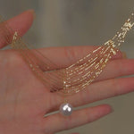 Elegant Gold Pearl Lace Tassel Pendant Necklace