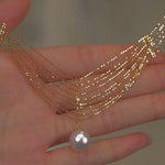 Elegant Gold Pearl Lace Tassel Pendant Necklace