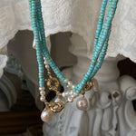 Elegant Green Copper Turquoise Pearl Pendant Necklace