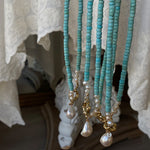 Elegant Green Copper Turquoise Pearl Pendant Necklace